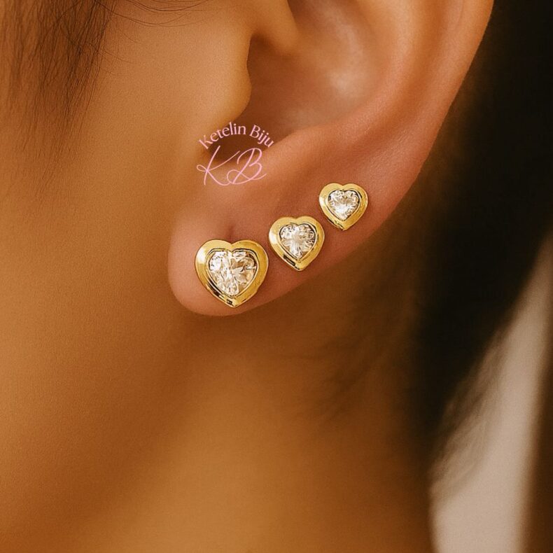 Trio de Brincos - Coração Zircônia